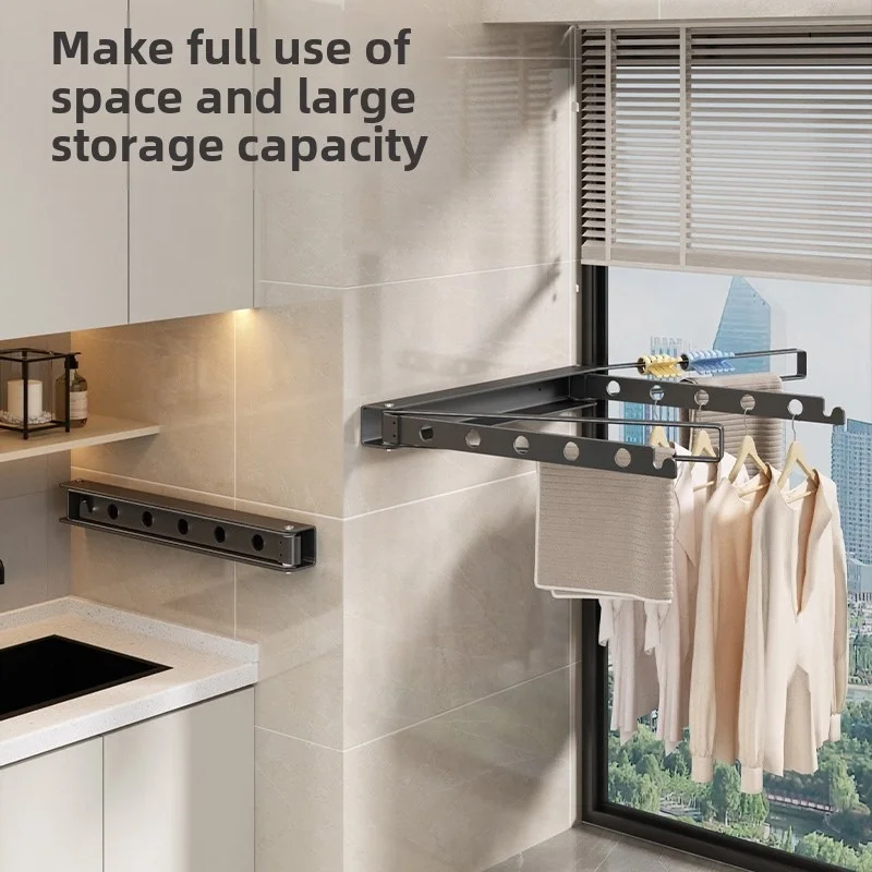 Wall Mounted Collapsible Folding Towel Drying Rack Retractable Clothes Hangers Balcony Laundry Airer Foldable Clothes Dryer