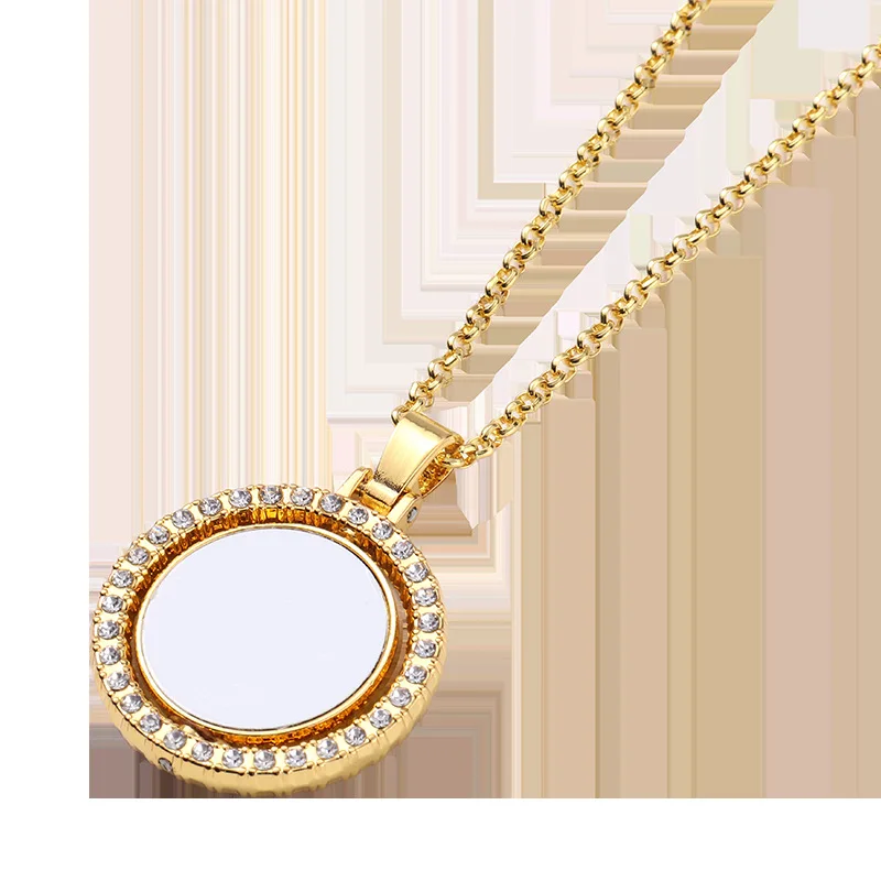 Sublimation Blanks Round Necklace With Diamonds For Family Love Gifts
