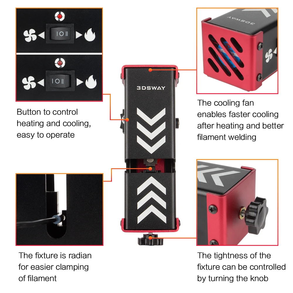 3DSWAY 3D Printer Filament Connector Welder Splicer 1.75MM Filament Welding Joiner Clamp Tool for PLA/ABS/PETG/PA/PC Material