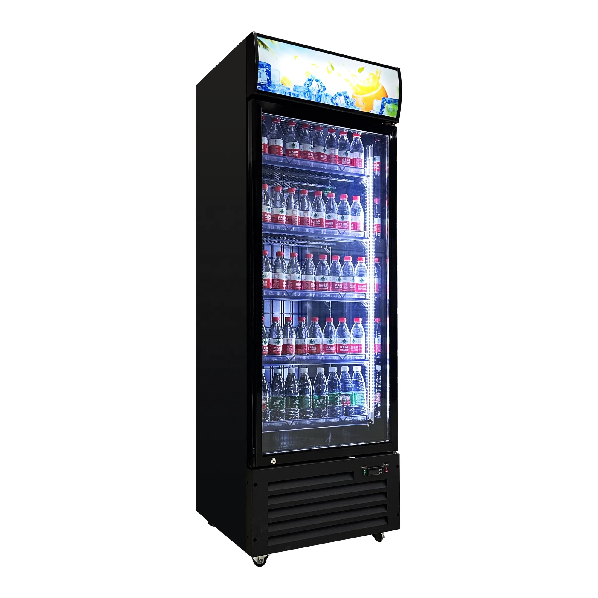 Convenience Store Single Door  Freezer Commercial Shelves Adjustable Showcase Gelato Cold Storage Glass Vertical Chiller
