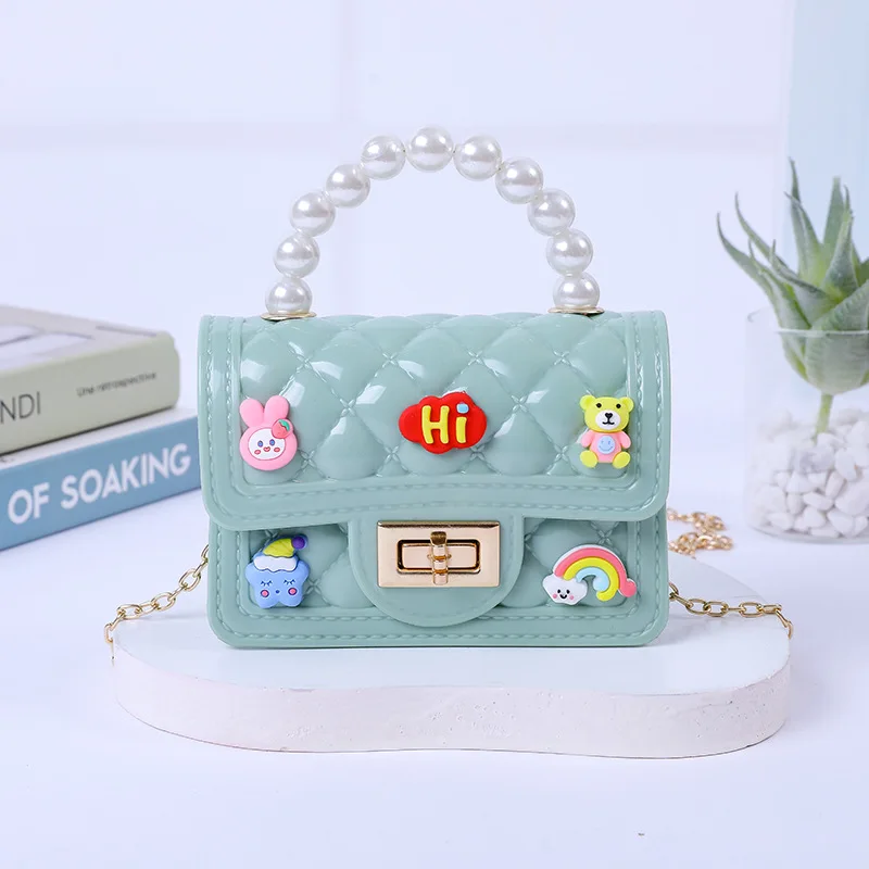 Fashion Cute Kids Crossbody Bag Pearl Chain Handbag Bag With Cute Decoration Designer Coin Purse  Bag For children Girls