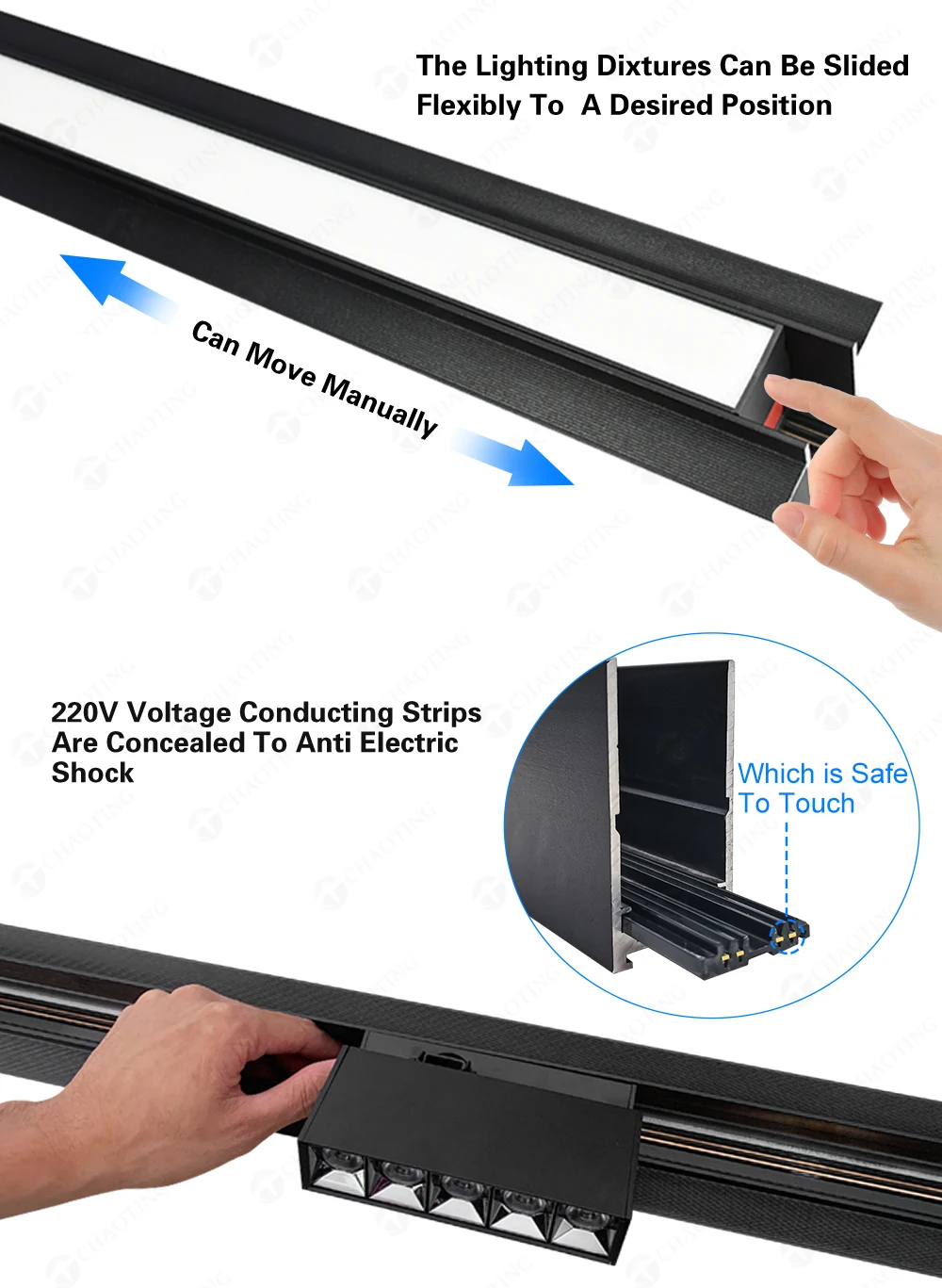Random Movable LED Track Linear Spotlight With Magnetic Track Rail And Mobile APP Controlled System