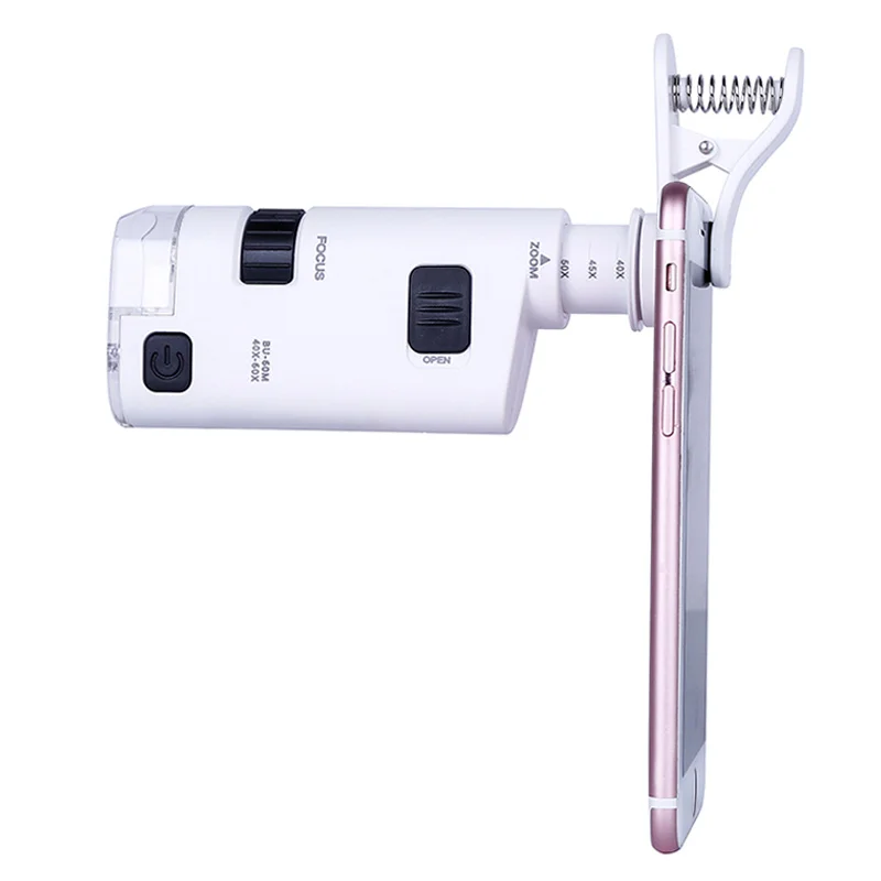 New Portable 40X-60X Zoom Adjustable Universal Mobile Phone Clamp LED Lighting For Printing Dot Microscope Photo Magnifier
