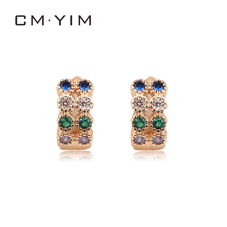 CM YIM ювелирные изделия 18K 14K позолоченные оптом хроматические циркониевые серьги для ушей женские Дешевые