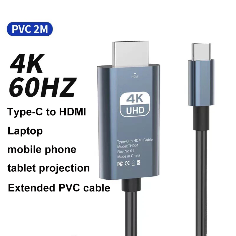 4K 60Hz USB C-to-HDTV video and audio braided cable is suitable for MacBook pro, iPad, and TYPE-C interface phones