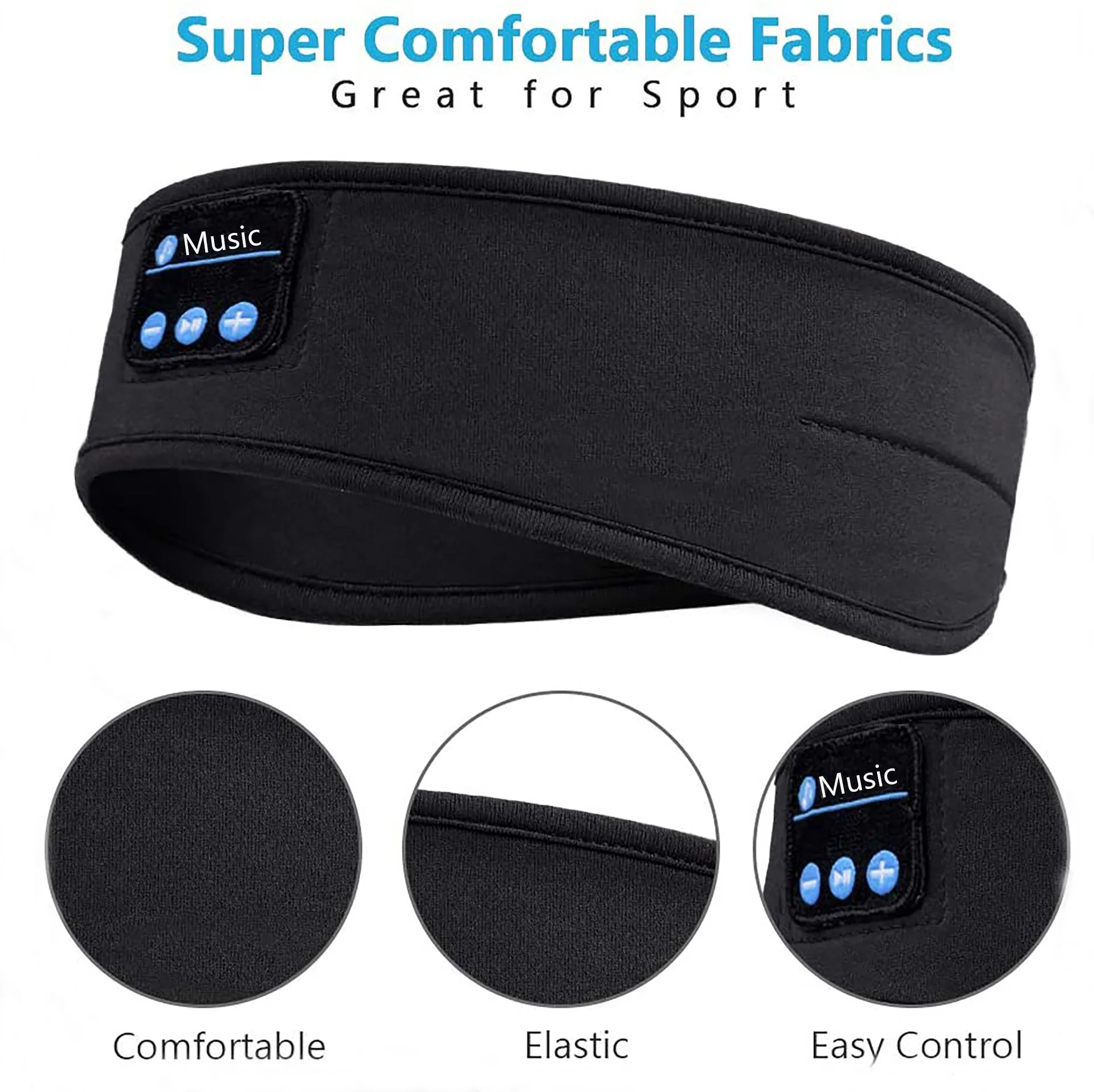 Running Sports Music Headwear Eye Mask Blue Wireless Sleeping Headphone Headband with Mic Sleep Band Masker Headphones For Women