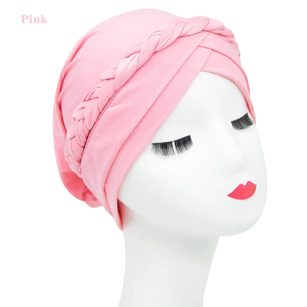 Popular solid color twist braid turban hat Muslim milk silk ethnic hat