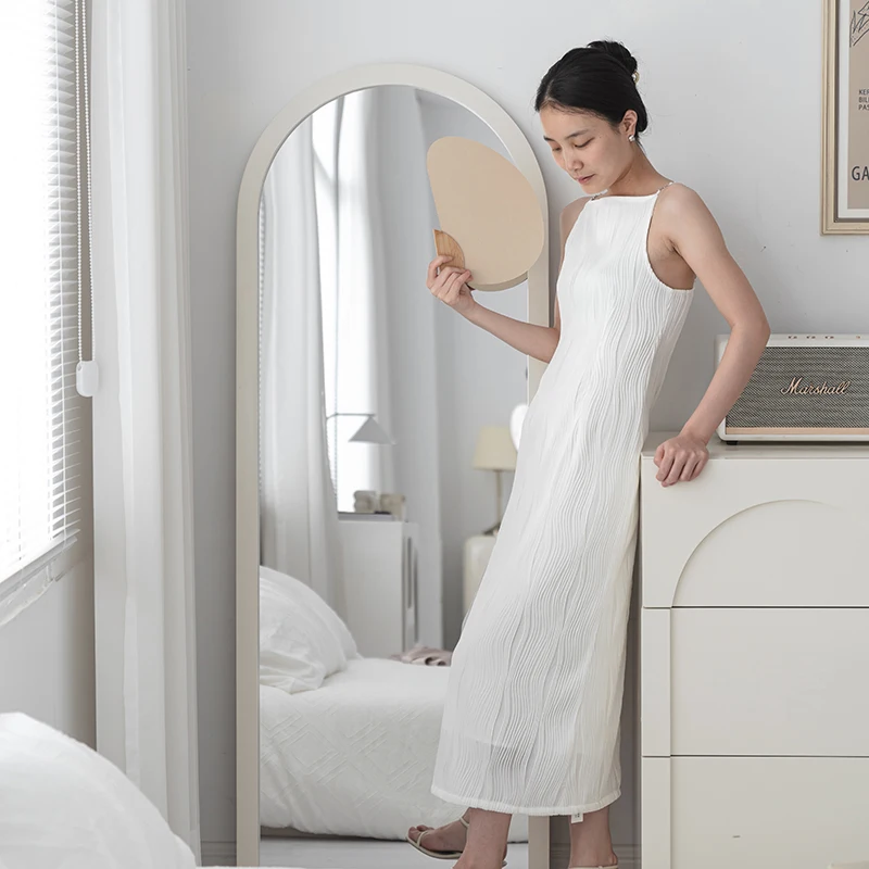 Modern nordic minimalist bedroom white arch floor mirror dressing full length mirror