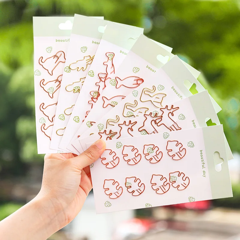 Cartoon cute  pet metal paper clip student hollow office learning materials bookmark folder difference pin 8 pieces