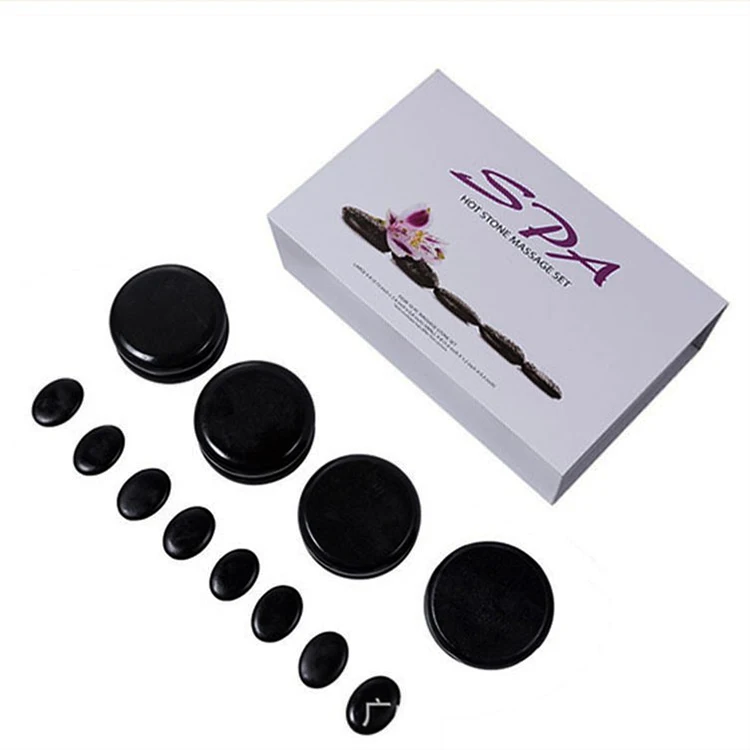 16 pcs portable spa hot stone Massage Stones Set black hot rock massage stones for Professional Home spa therapy kit tools