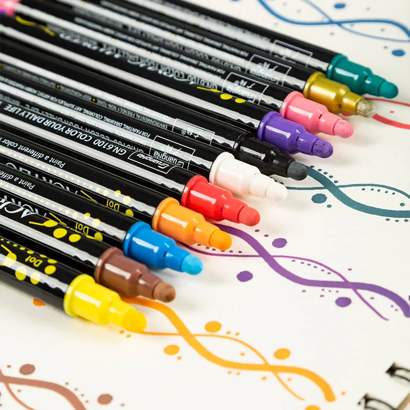 36 Color Dual Tip Brush Tip & Fine Tip Fade Resistant Art Acrylic Paint Markers for Multi-Surface Use Rock Canvas Glass & Wood