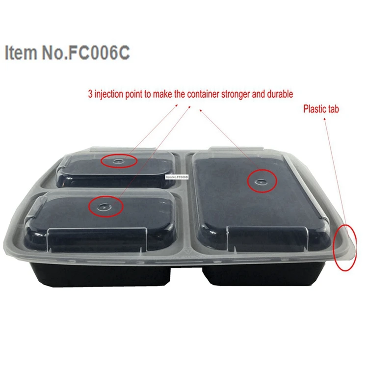 BPA free reusable disposable air tight Eco Friendly Microwave safe  3-compartment Meal Prep Containers Bento Lunch Box