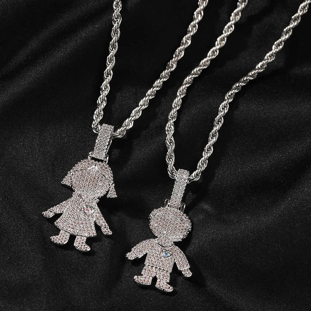 Fashion Jewelry Couple pendant Cute Boys Girls Necklace Full CZ 18K Gold Plated Necklace Gift Women Man