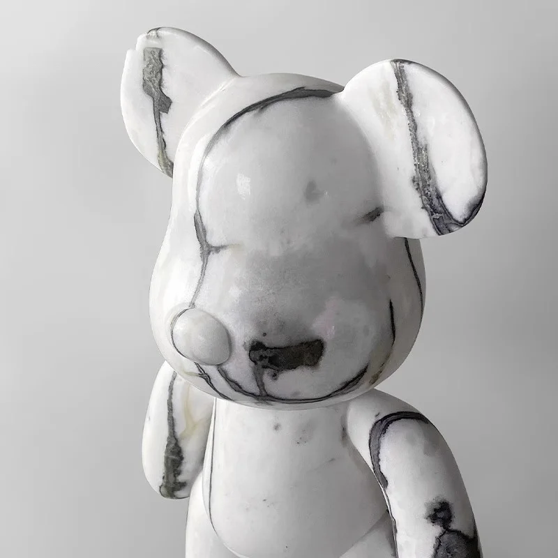 2024New violent bear doll natural marble fish belly white gold porch living room decoration tabletop TV cabinet light luxury