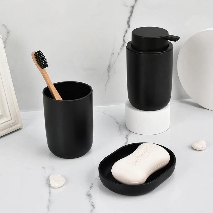 Latest Cheap Price Plastic 3 Pieces Bathroom Accessory Set with Wide Mouth Soap Dispenser