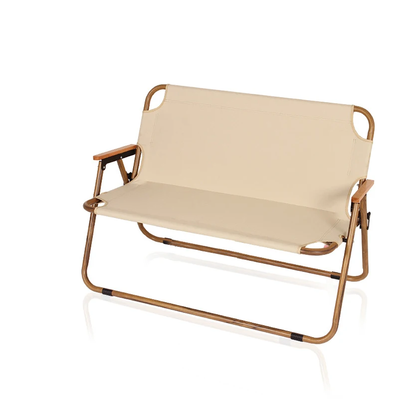 Folding Double Seats Garden Bench Camping Chair With Wood Armrest