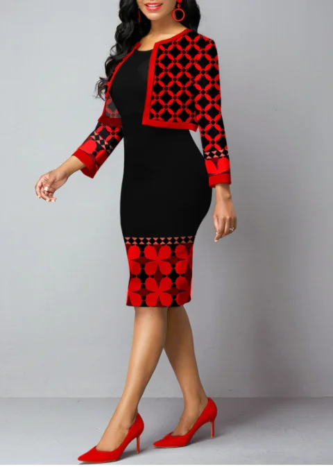 Fashion Queen Style Tribal Print Open Front Cardigan and Dress