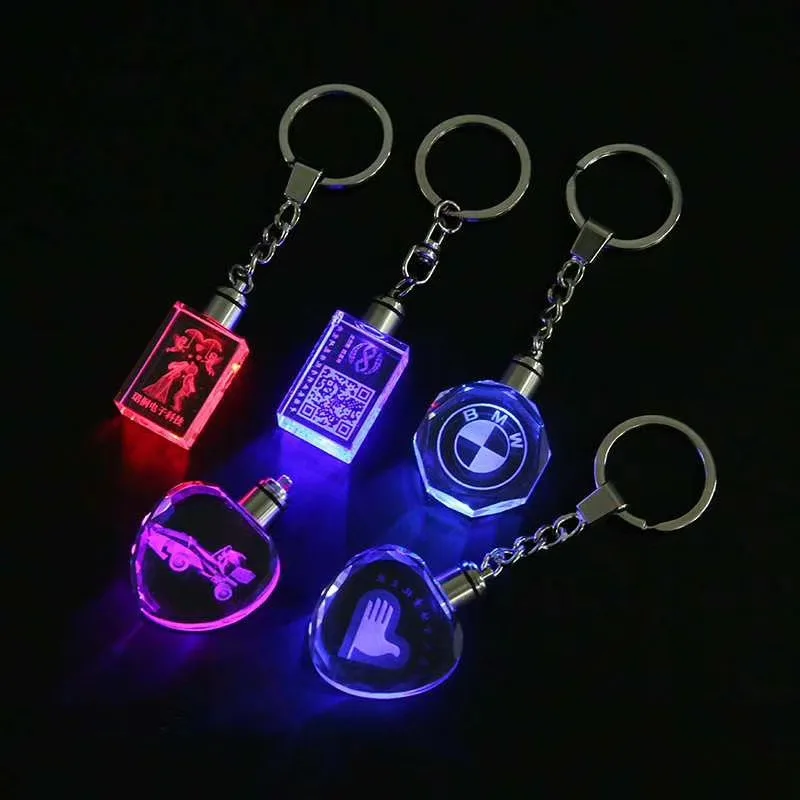 LED Keychain Crystal Colorful Light Key Crystal Keychain and can be Custom LOGO