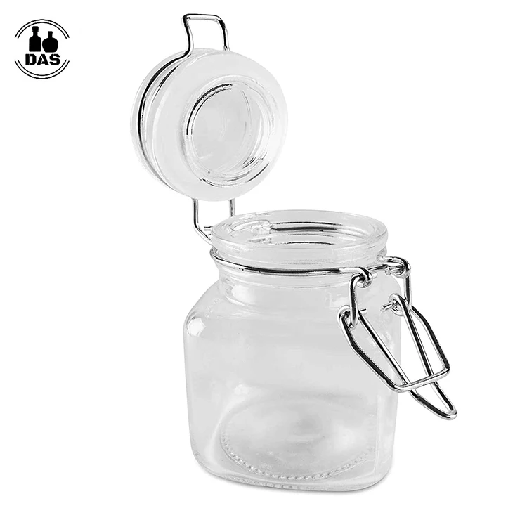 Supplier Empty Square Kitchen Clear Ginger Salt Pepper Container 4oz Glass Spice and Jars with Flip Top Lids