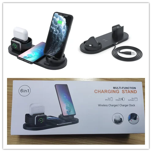 Hot Selling QI Fast 6 in 1 Charging Station Phone Wireless Charger Custom Logo For Iphone  For IPhone