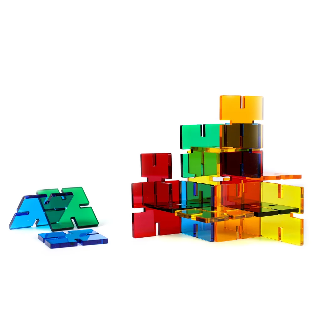 Custom Kids Learning 24pcs Colorful Clear Acrylic Square Snowflake Building Cubes Blocks Stacking Block Sets