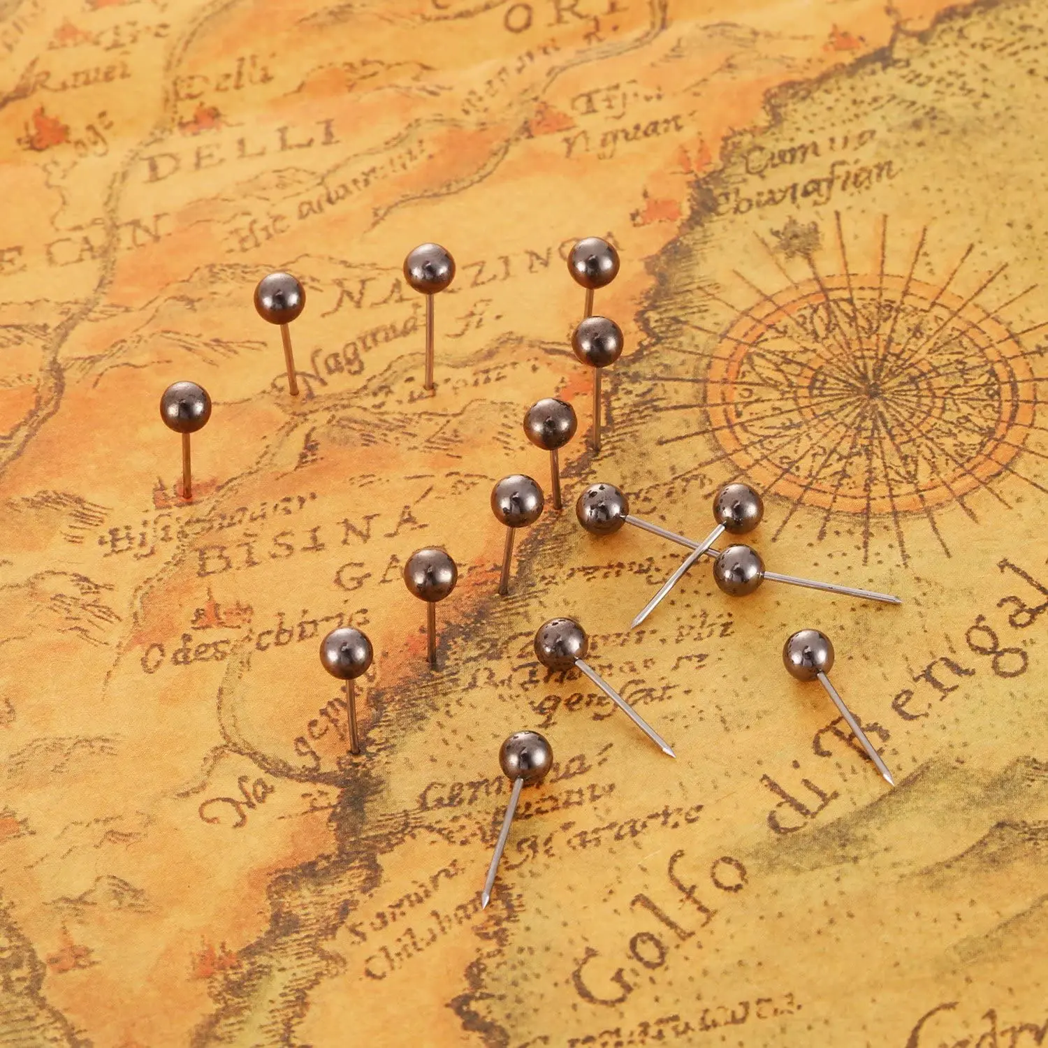 Retro Metallic Black Plastic 1/8 Inch Round Ball Head Map Push Pin Thumb Tacks Push Pins