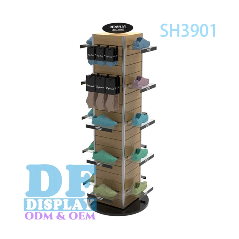 SH3901  Rotating display rack shoe display rack slat wall stand shelves sock display rack stand for shop store