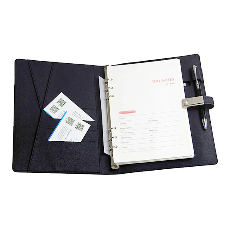 Business luxury smart pu leather custom loose-leaf wireless charging notebook with U disk