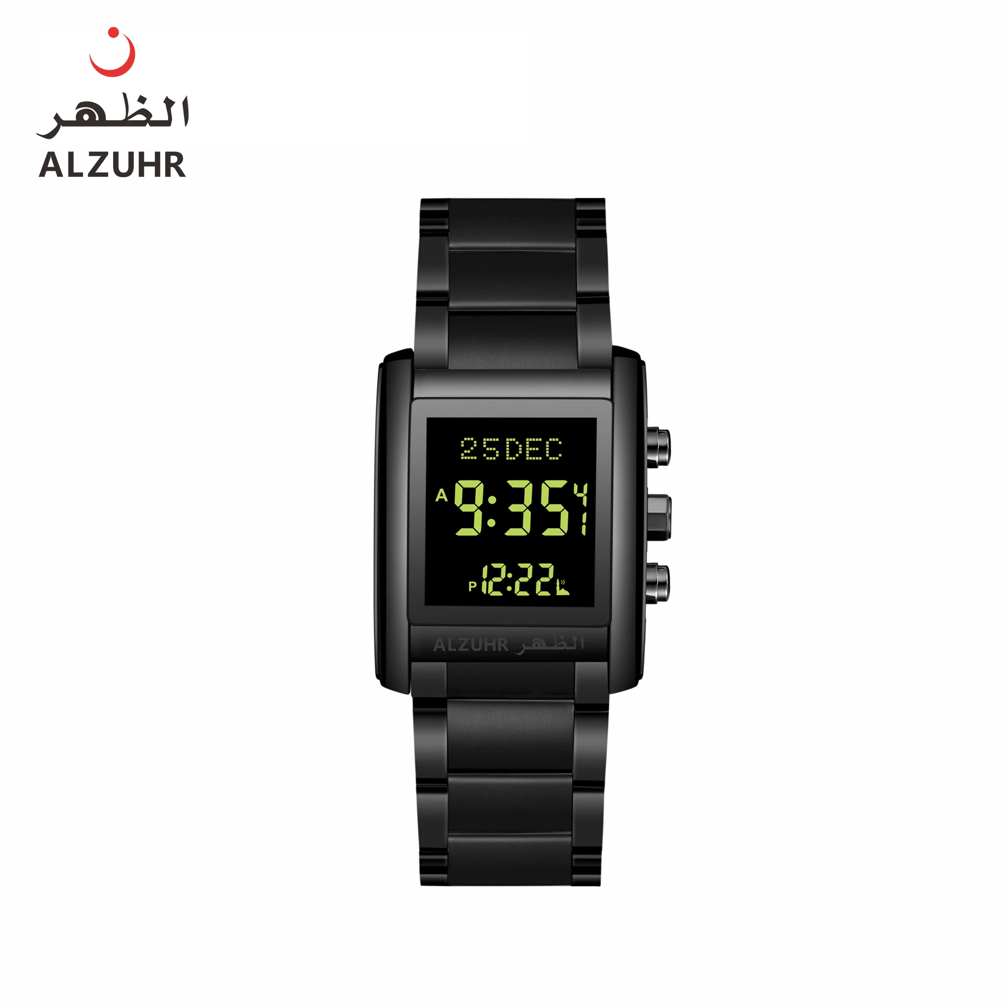 Brand New World Prayer Times Rectangle Stainless Steel Alfajr Watch With Qibla Compass