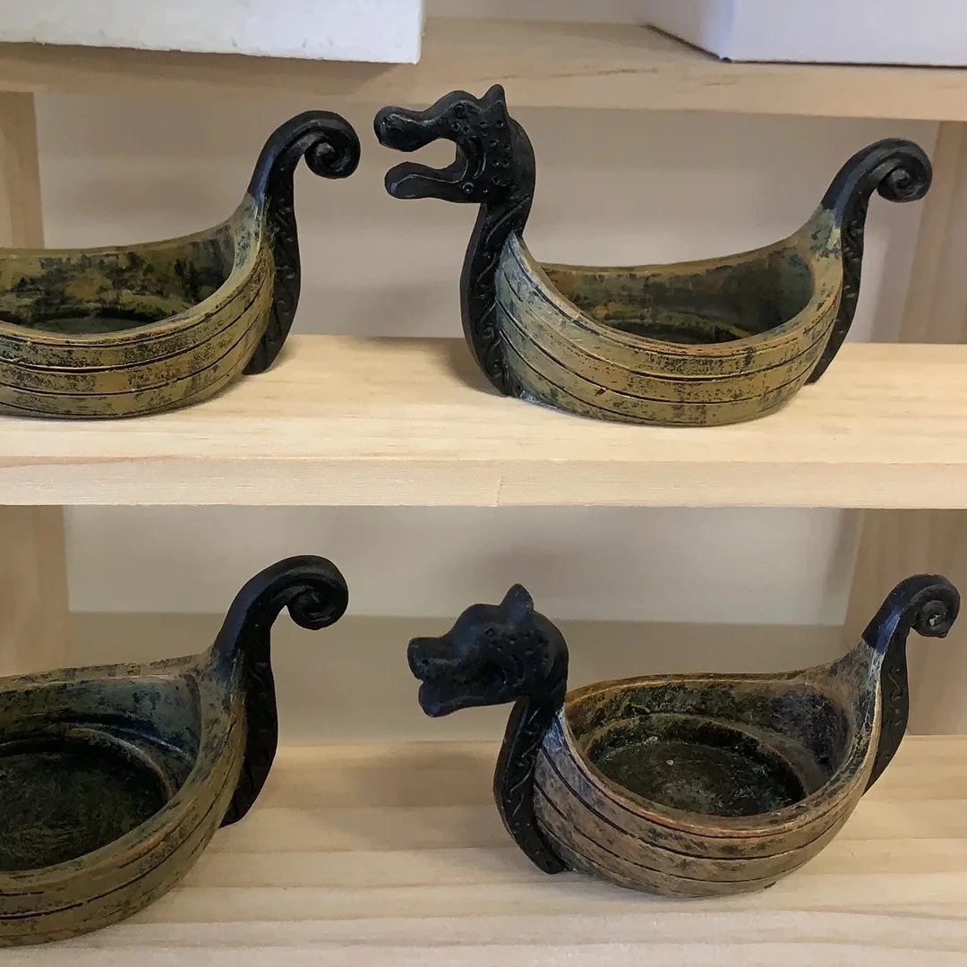 Traditional Handmade Viking Boat Dragon candle holder for Home Decor
