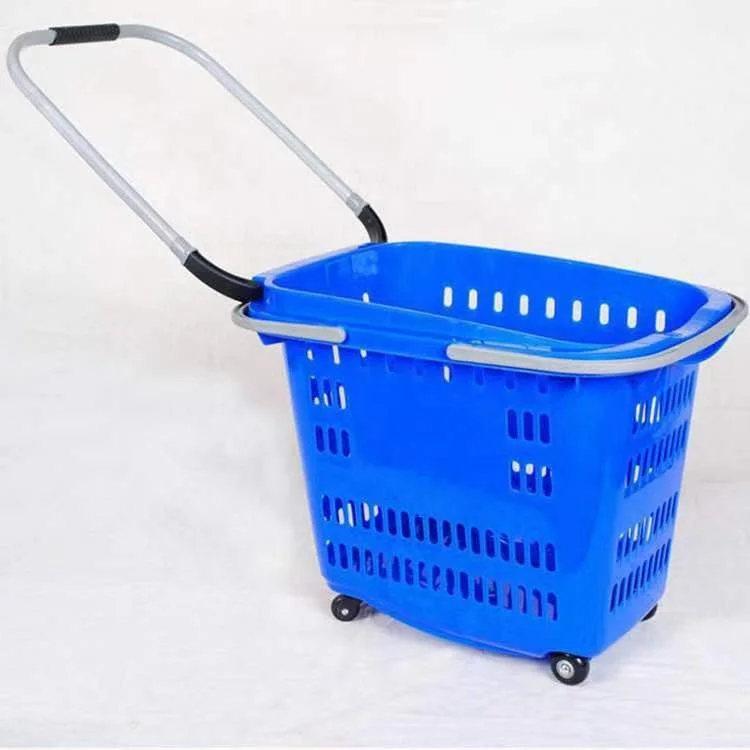 Hot sale new style plastic material with wheel shopping plastic basket for shop