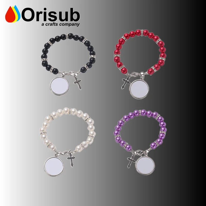 Wholesale blank sublimation cross bracelets rosary religious bracelets with custom logo