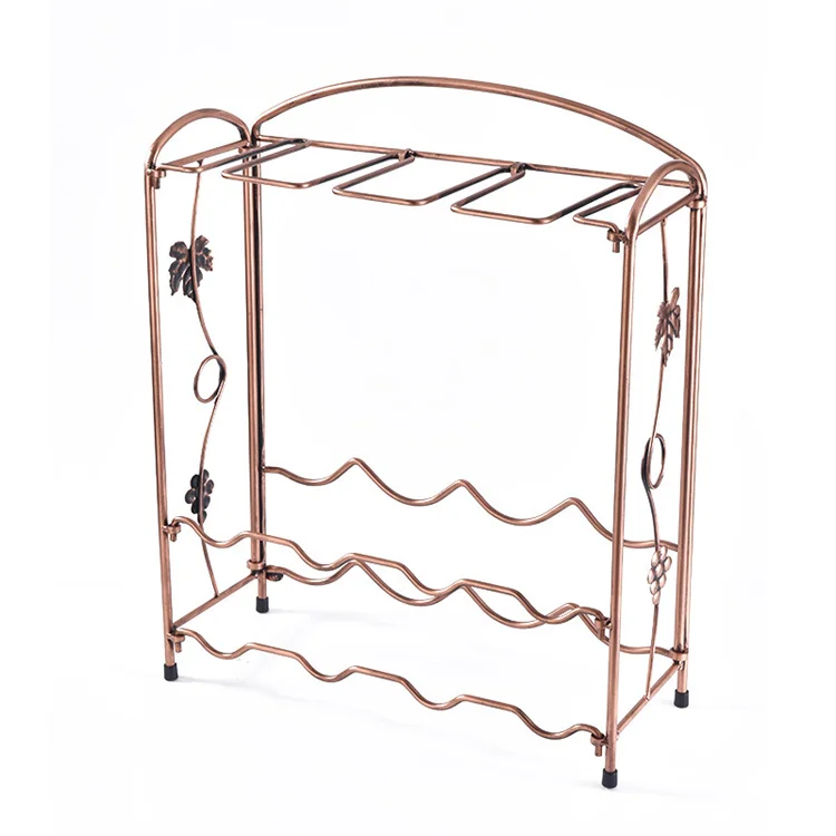 Amazon Best Sell Wine Rack Metal 8 Bottles Home Decoration Iron Wire Free Standing Wine Glasses Rack Wooden Wine Rack For Home