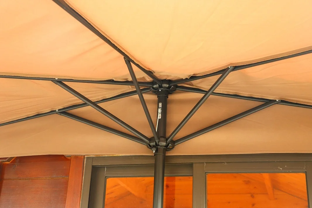 Wall Patio Uv Proteccion Led Solar Umbrella Windproof Half Round Commercial Cafe Restaurant Outdoor Furniture Modern