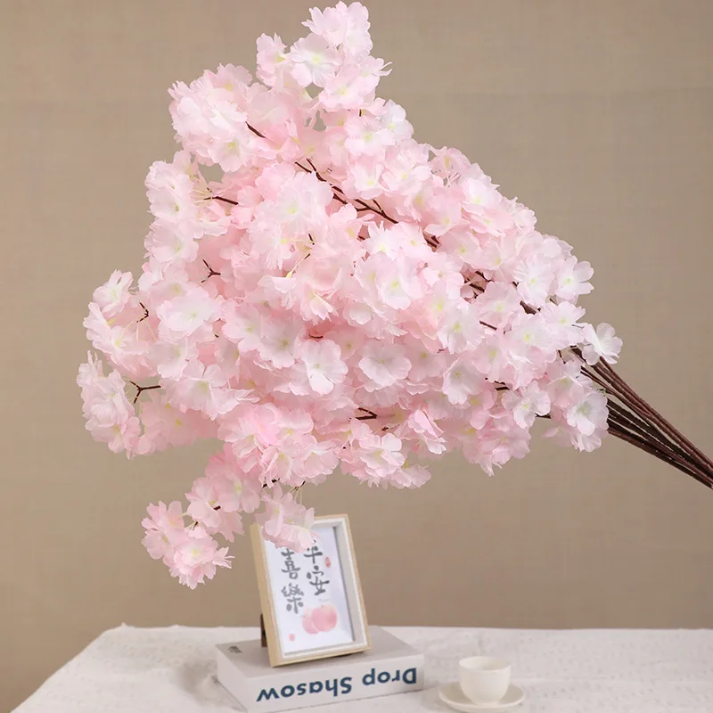 High Quality Wholesale Wedding Arch Decoration 3 Forks White Pink Champagne Sakura Flowers Artificial Cherry Blossom Branches