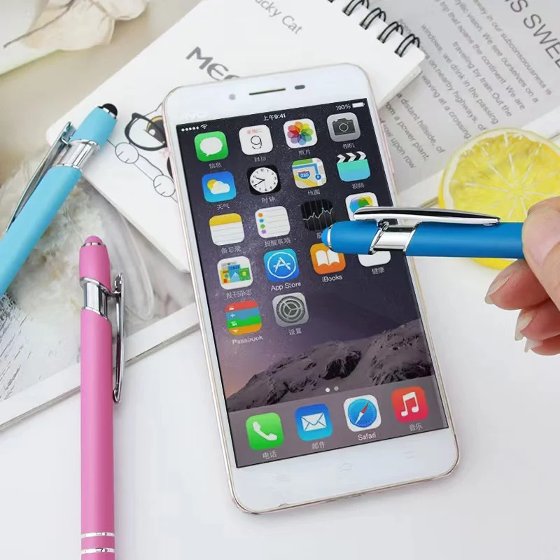 Promotional Laser Printed Custom Logo Gifts Pen Smart Soft Touch Screen Stylus 2 in 1 Pen Ballpoint Metal Multifunction Pens