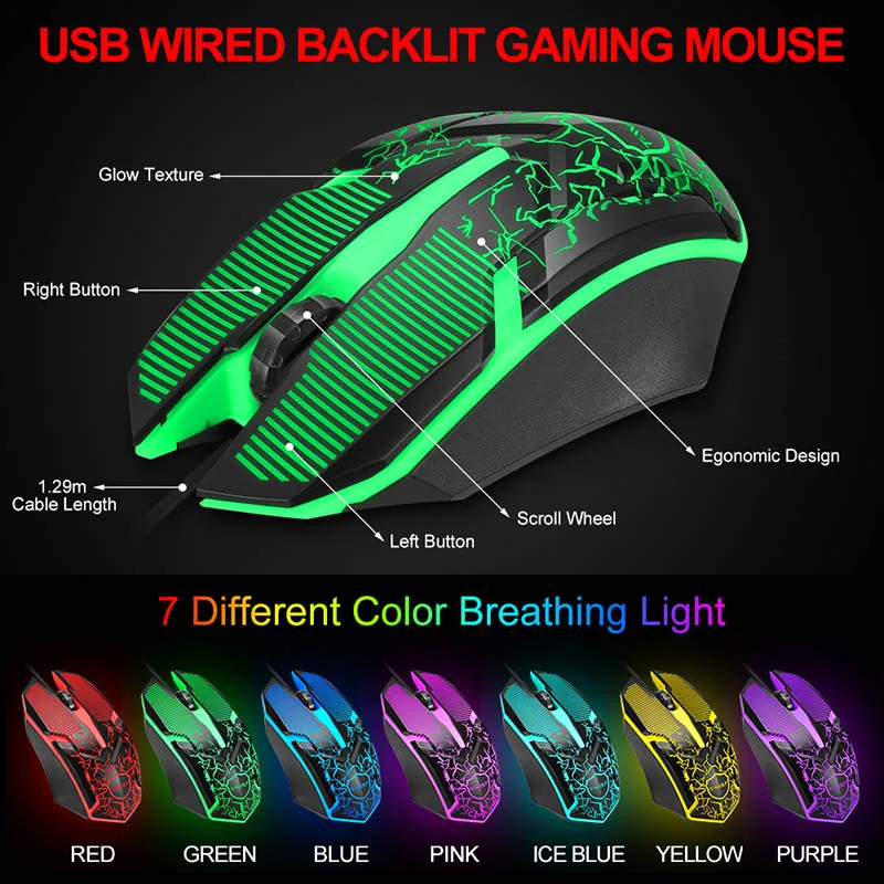 Проводная клавиатура и мышь TF260 3 в 1 с RGB-подсветкой, Игровая USB-клавиатура и мышь со светодиодной подсветкой, с большим ковриком для мыши