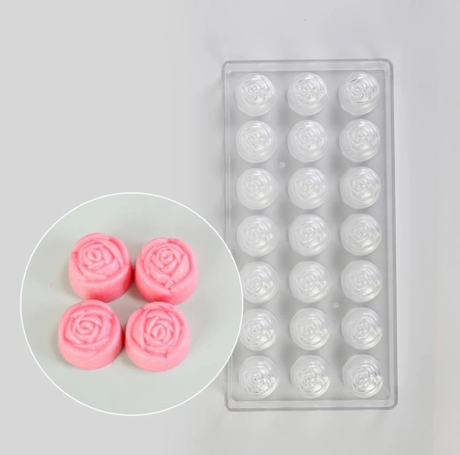 Christmas custom baking pastry polycarbonate non stick rose flower shape plastic chocolate molds polycarbonate mould