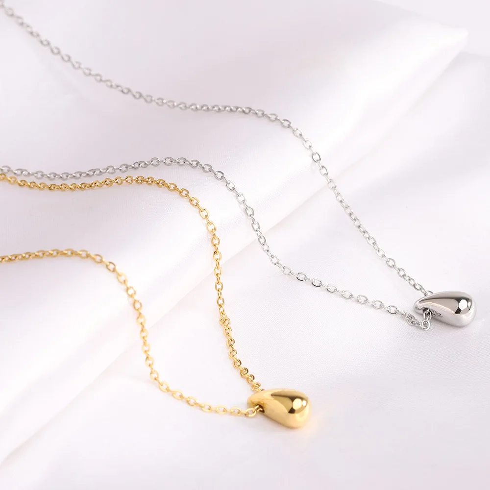 SLand Jewelry Wholesale Minimalist Polishing Gold Waterdrop Pendant Necklace Classic Exquisite Metal Neck Jewelry for Women Gift