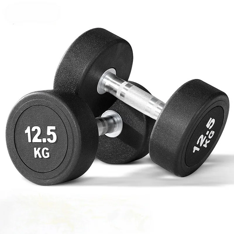 Free Weight Dumbbell Round Rubber Coated Dumbbell With Anti-Slip Grip 2.5kg To 50kg