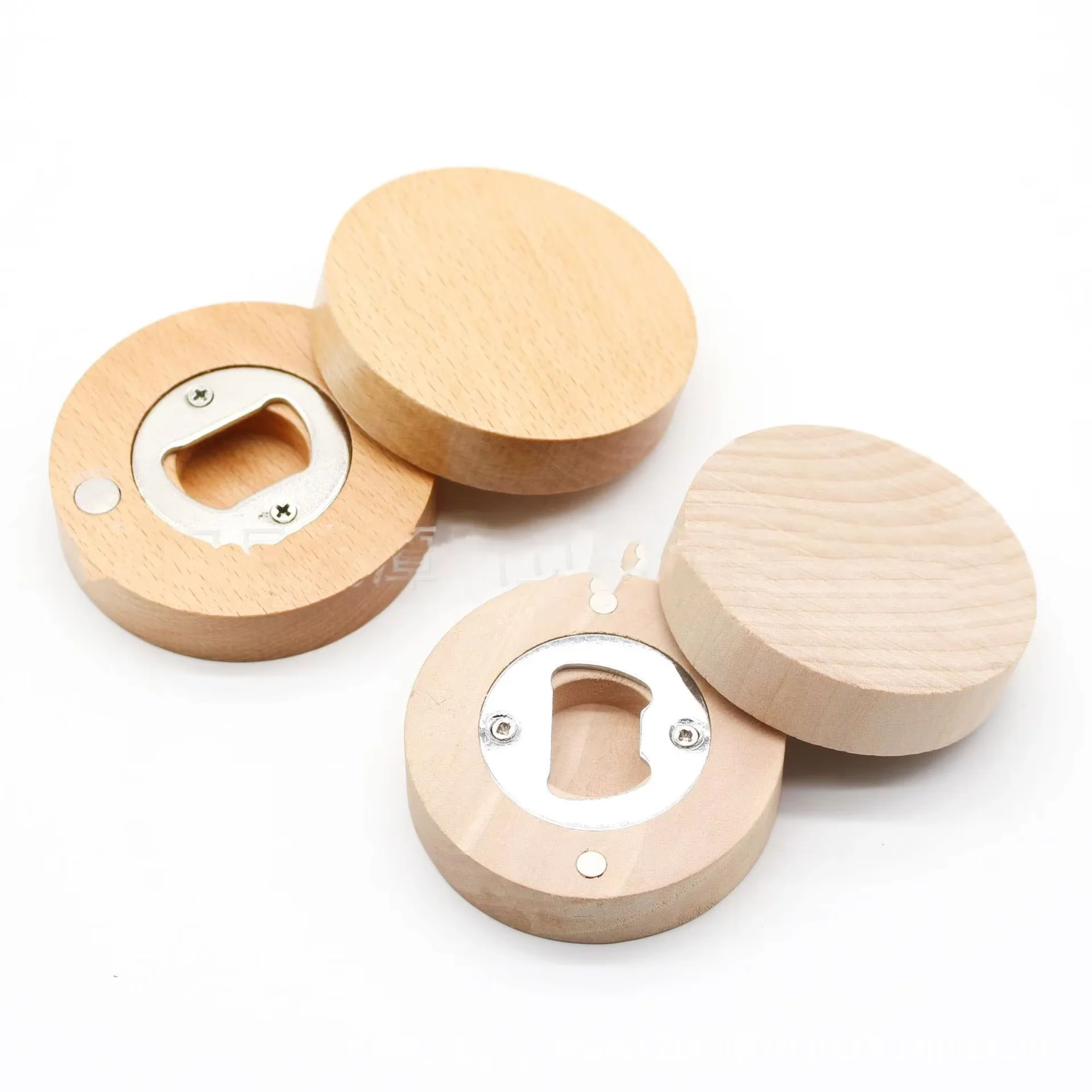 Eco-friendly portable Magnetic Round Wooden Bamboo Fridge Magnet Custom Bottle Opener