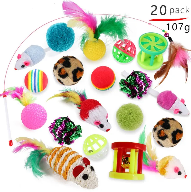 Interactive Cat Toy Set Kitten Toys Pack Tunnel Cat Feather Teaser Wand Toy Fluffy Mouse Crinkle Balls Many Free Combination