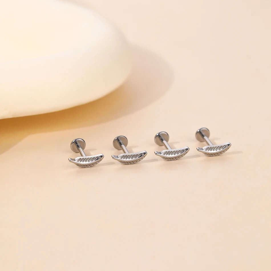 Lingchee ASTM F136 Titanium 16G Leaf Cartilage Stud Earring Feather Tragus Helix Medusa Monroe Ear Lobe Flat Piercing Jewelry