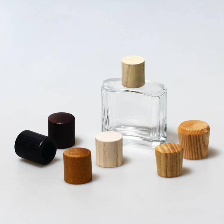2021 new design China factory perfume glass Bottle with wood for perfume cap for perfume liquid Special various wooden cap