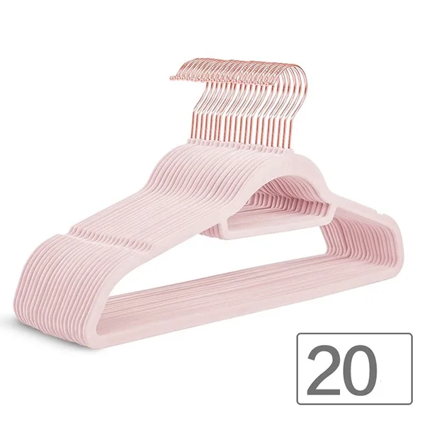 30PK Pink Velvet Fabric Hangers Non Slip Felt Hangers with Tie Bar  for Wholesale