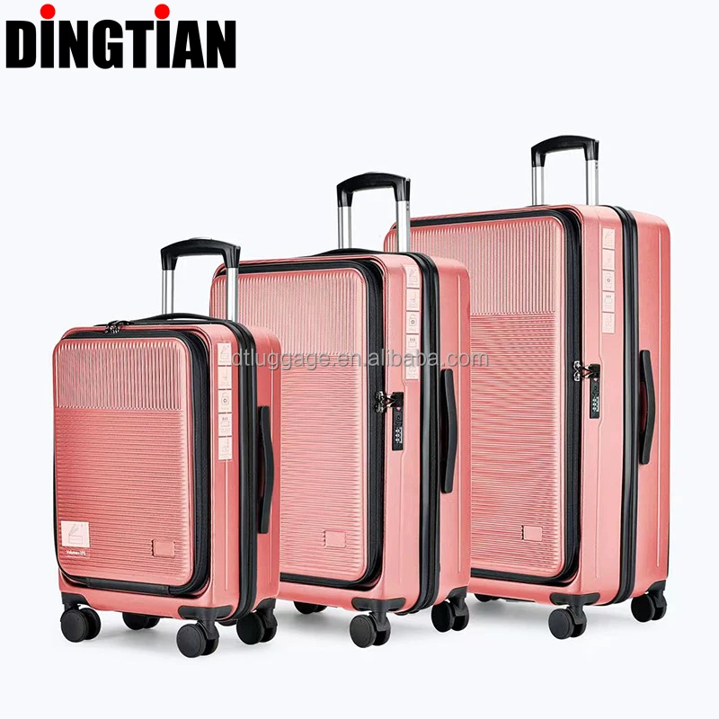 100% Pure PC Laptop Trolley Case Unisex Front Opening Luggage with Spinner Caster Carry-On Suitcase