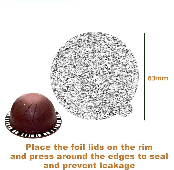 Aluminum Foil Seal Lids 63mm Self-Adhesive Coffee Pod Covers for Nespresso Vertuoline Capsules Food Grade Packaging 100pcs