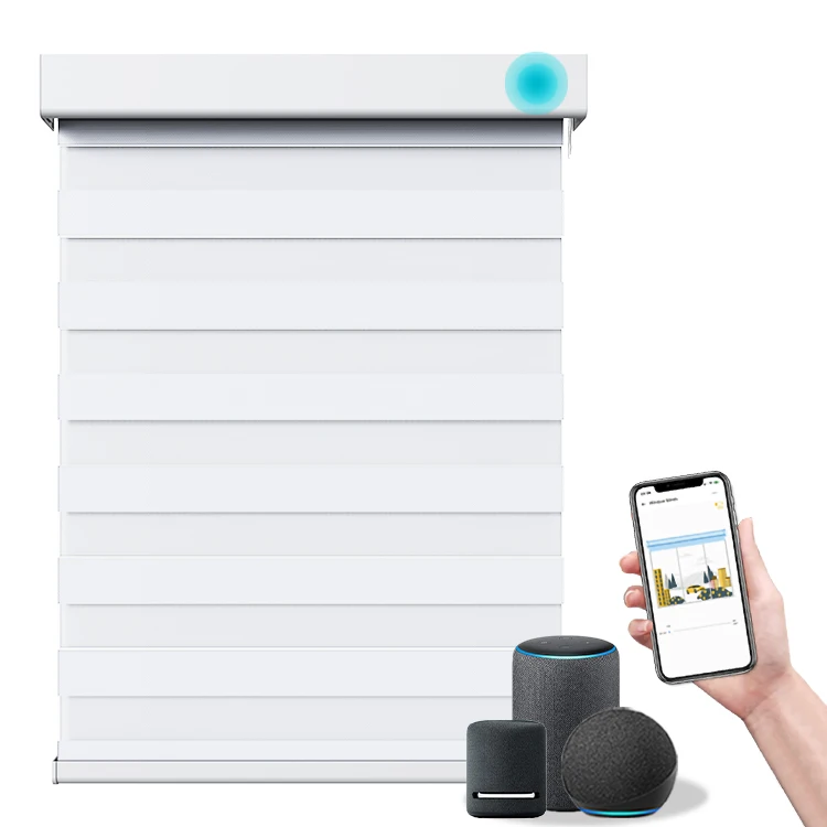 Hot Selling Electric Smart zigbee Tuya Automatic Double Layer Blackout Motorized Zebra Blinds For Window made in China