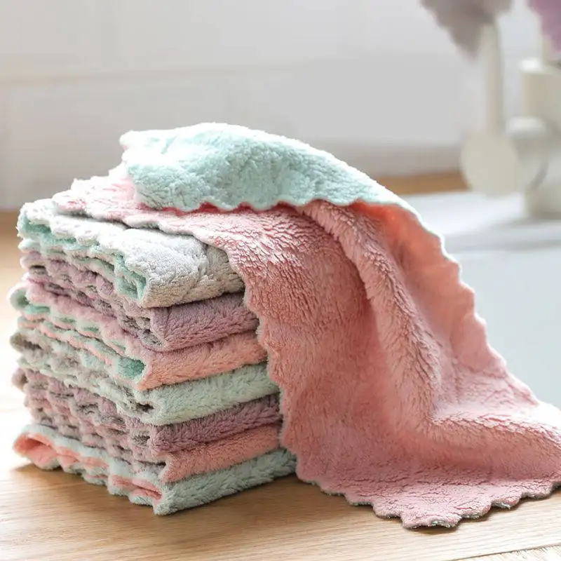 Household 30*30cm Dish Washing Microfiber Coral Fleece Kitchen Towel Cleaning Cloths