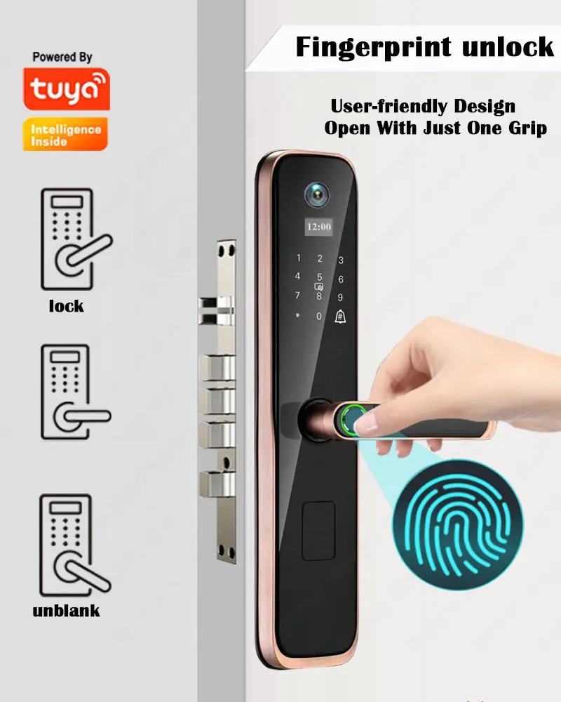 Two-way Voice Intercom Digital Smart Lock Tuya Wifi Remote App Unlock Electronic Door Lock Fingerprint Key Password Smart Lock